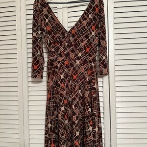 London Times Brown Orange A-line Wrap Dress